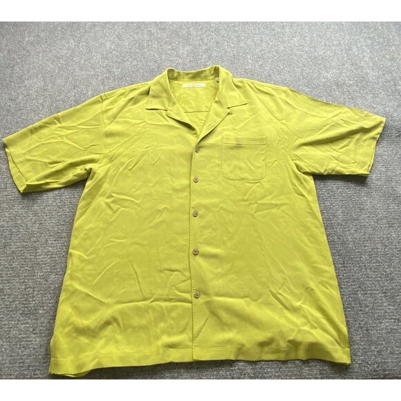 Tommy Bahama Shirt Mens XL Green Textured Silk Short Sleeve Button Up Vacay - Picture 1 of 12
